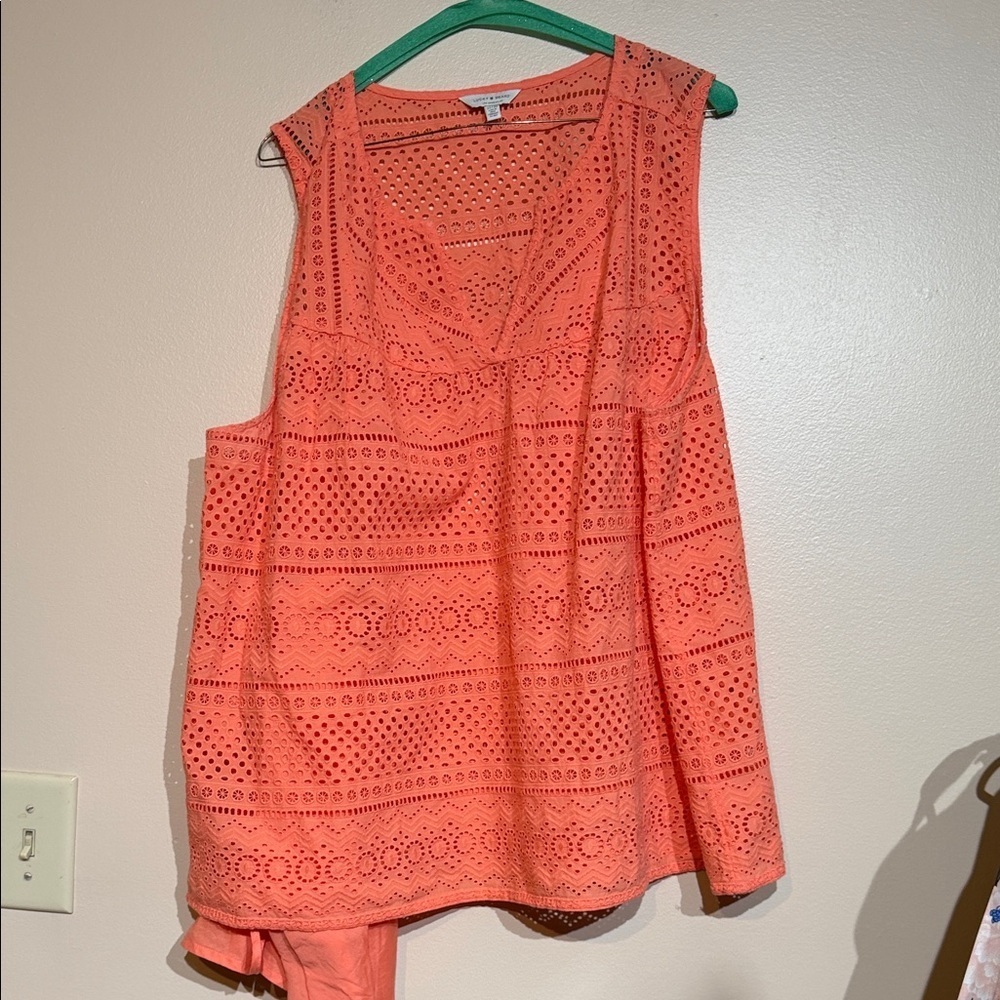 Lucky Brand coral Eyelet Tank Top